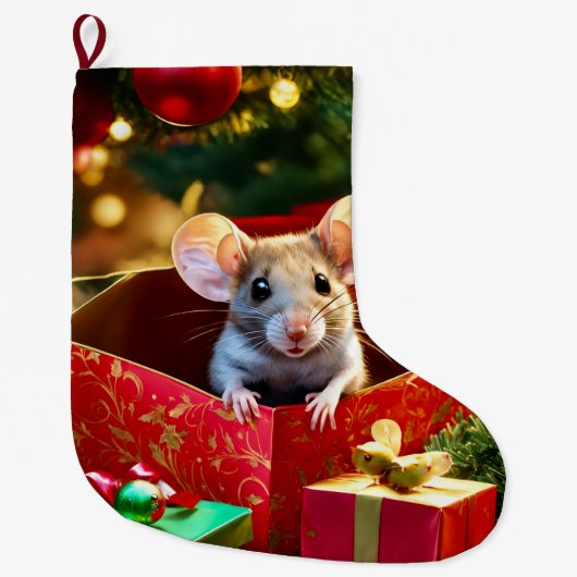 Christmas Stocking, Red Hearts Love Mouse Grote Kerstsok (Voorkant)