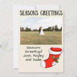 Christmas Stocking Seasons Greetings Photo Card Feestdagenkaart