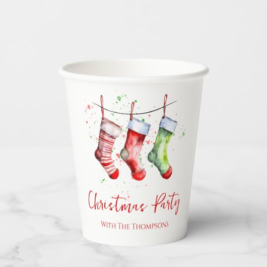 Christmas Stocking Waterverf Papieren Bekers (Achterkant)