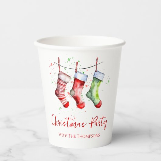 Christmas Stocking Waterverf Papieren Bekers (Voorkant)