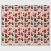 Christmas Stockings Pink Cadeaupapier (Vlak)