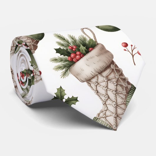 Christmas Stockings Winter Berries Stropdas (Opgerold)