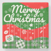 Christmas Stone Coaster – White Ornaments Stenen Onderzetter (Voorkant)