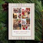 Christmas Stripes Photo Collage Carte de vacances<br><div class="desc">Créez votre propre collage photo sur mesure cartes de Noël avec huit de vos photos de famille préférées à côté des noms de typographie minimaliste et de l'année sur une simple rayures arrière - plan en rouge vert et or couleurs de vacances. Ajoutez votre message sincère à vos amis et...</div>
