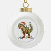 Christmas T Rex Dinosaur Xmas Dino Tyrannosaurus Keramische Bal Ornament (Voorkant)
