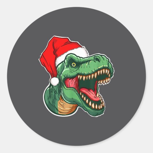 Christmas T-rex  Ronde Sticker (Voorkant)