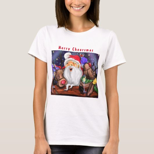 Christmas T-Shirt Santa and Reindeers - Fun (Voorkant)