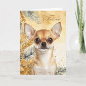Christmas Tan Chihuaua Dog Golden Pines Feestdagen Kaart (Voorkant)