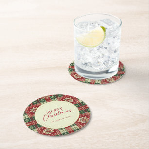 Christmas Tartan Plaid Rustic Ronde Kartonnen Onderzetter