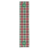 Christmas Tartan Plaid Table Runner with Monogram Korte Tafelloper (Voorkant)