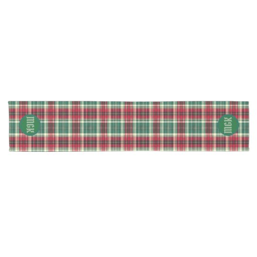 Christmas Tartan Plaid Table Runner with Monogram Korte Tafelloper (Horizontaal)