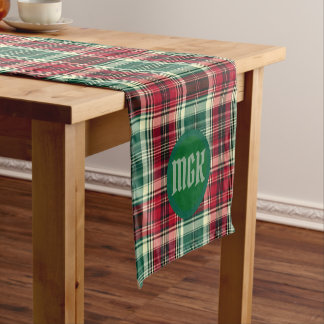 Christmas Tartan Plaid Table Runner with Monogram Korte Tafelloper