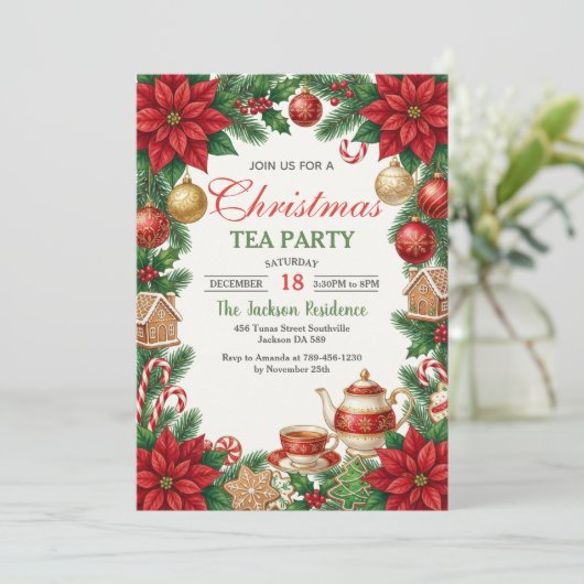 Christmas Tea Holiday Party Invitation (Debout devant)