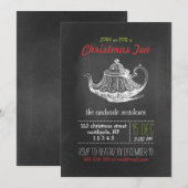 Christmas Tea Party Krijtbord Theepot Rood Kaart (Voorkant / Achterkant)