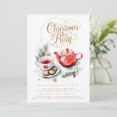 Christmas Tea Party Minimalist Elegant Feest Kaart (Staand voorkant)