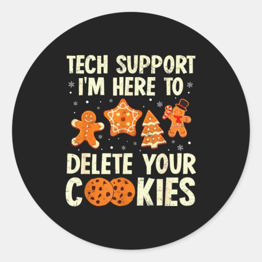 Christmas Tech Suprt Here To Delete Cookies Xmas M Ronde Sticker (Voorkant)