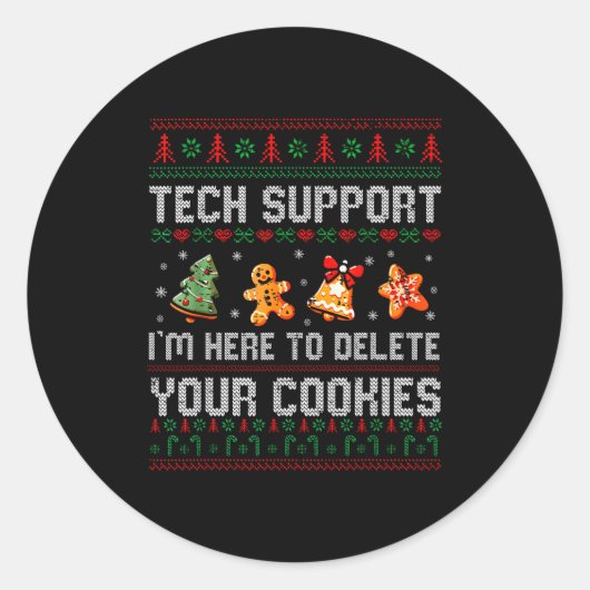Christmas Tech Suprt Here To Delete Cookies Xmas M Ronde Sticker (Voorkant)
