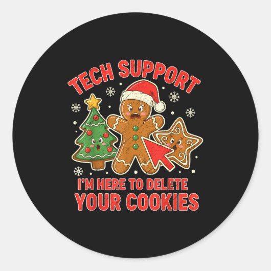 Christmas Tech Suprt Here To Delete Cookies Xmas M Ronde Sticker (Voorkant)