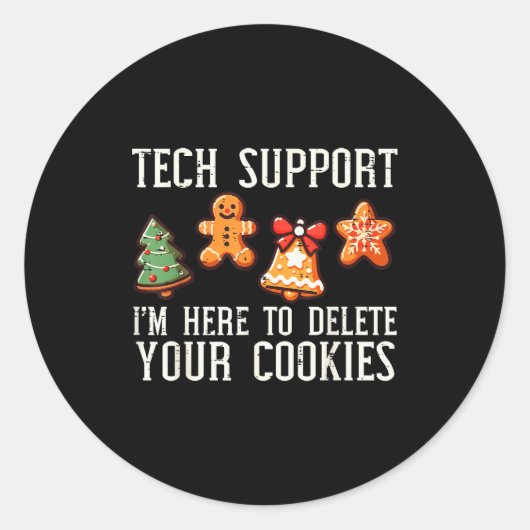 Christmas Tech Suprt Here To Delete Cookies Xmas M Ronde Sticker (Voorkant)