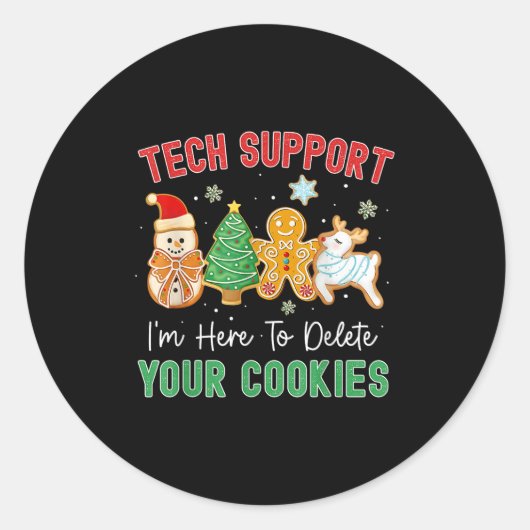 Christmas Tech Suprt Here To Delete Cookies Xmas M Ronde Sticker (Voorkant)