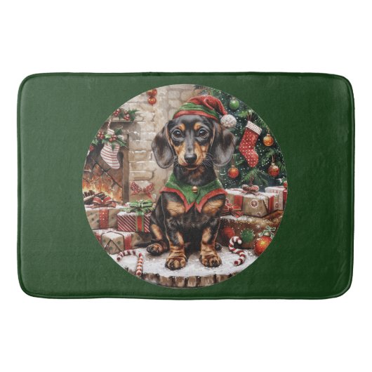 Christmas Teckel Dogs Elf Badmat (Voorkant)