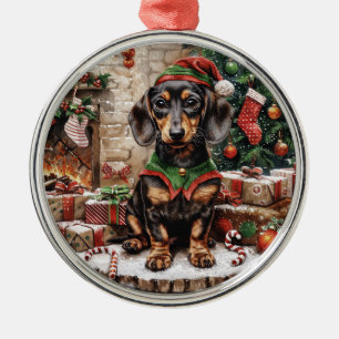 Christmas Teckel Dogs Elf Metalen Ornament