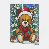 Christmas Teddy Bear Faux Glas in lood Glas Ornament (Voorkant links)