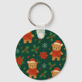 Christmas Teddy Bear Pattern – Cute Green Holiday  Sleutelhanger