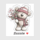 Christmas Teddy Bear Sticker | Cozy Winter Scene (Feuille)