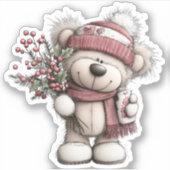 Christmas Teddy Bear Sticker | Cozy Winter Scene (Devant)
