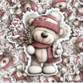 Christmas Teddy Bear Sticker | Cozy Winter Scene
