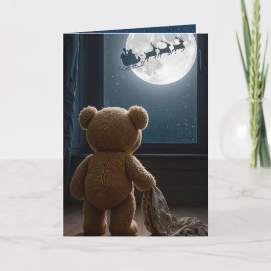 Christmas Teddy Bear Watching Santa Kaart (Voorkant)