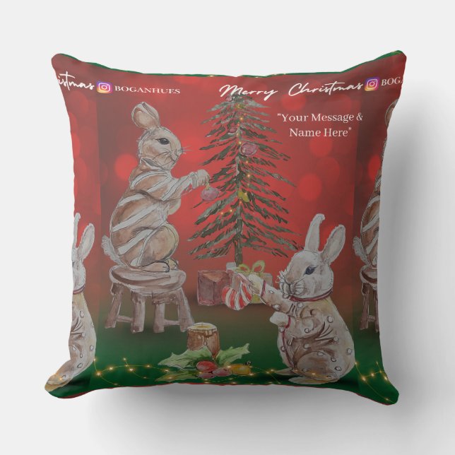 Christmas Theme Bunny Boganhues Artisanal Prints Kussen (Voorkant)