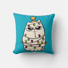 Christmas-Themed Cat Blue Pillow Kussen