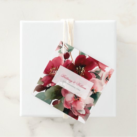  Christmas Themed Red Floral Wedding  Bedankjes Labels (In situ)