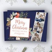 Christmas Three Photo Script Holiday Kaart