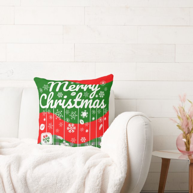 Christmas Throw Pillow – White Ornaments Kussen (Bank)