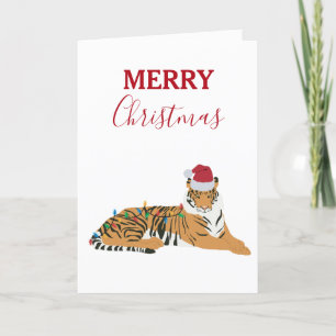 Christmas Tiger Funny Animal met Santa Hat Kaart