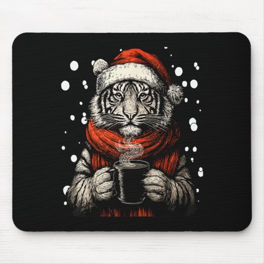 Christmas Tiger With Santa Hat Coffee Lover Funny Muismat (Voorkant)