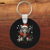 Christmas Tiger With Santa Hat Coffee Lover Funny Sleutelhanger (Voorkant)