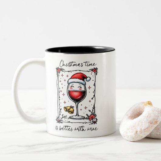 Christmas Time Is Better with Wine Tweekleurige Koffiemok (Met donut)