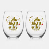 Christmas Time Is Better With Wine Wijnglas Zonder Voet (Voorkant)