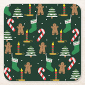 Christmas time with gingerbread and candy canes, vierkante kartonnen onderzetter (Voorkant)