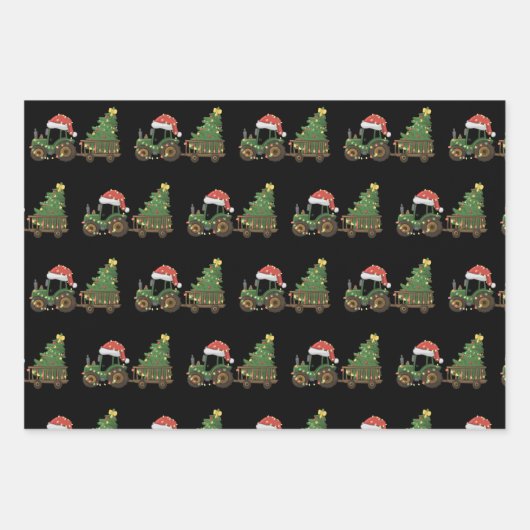 Christmas Tractor With Tree Farmer Farm Inpakpapier Vel (Voorkant)