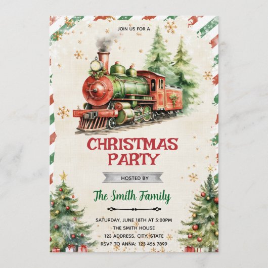 Christmas Train party Invitation (Devant)