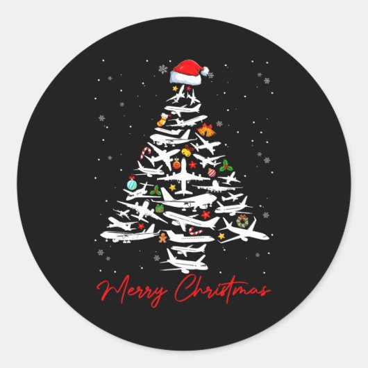 Christmas Tree Airplanes Lots Merry Christmas Men Ronde Sticker (Voorkant)
