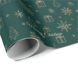 Christmas Tree And Gold Star Green Cadeaupapier