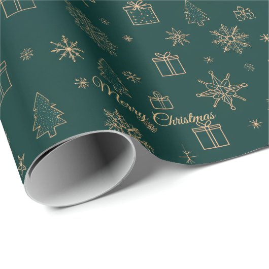 Christmas Tree And Gold Star Green Cadeaupapier (Rol Hoek)