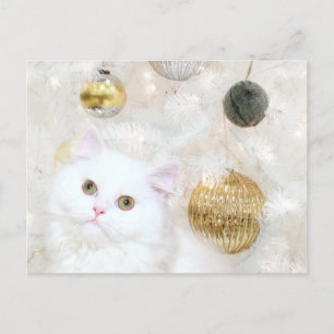 Christmas tree and kitty cat match feestdagenkaart