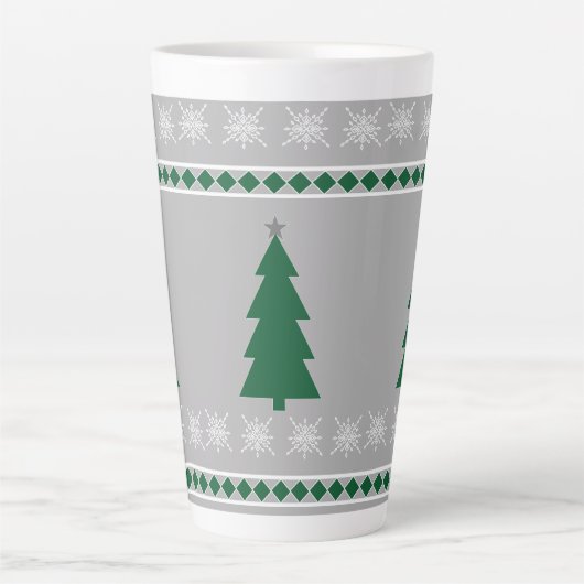Christmas Tree and Snowflakes Pattern, Latte Mok (Voorkant)